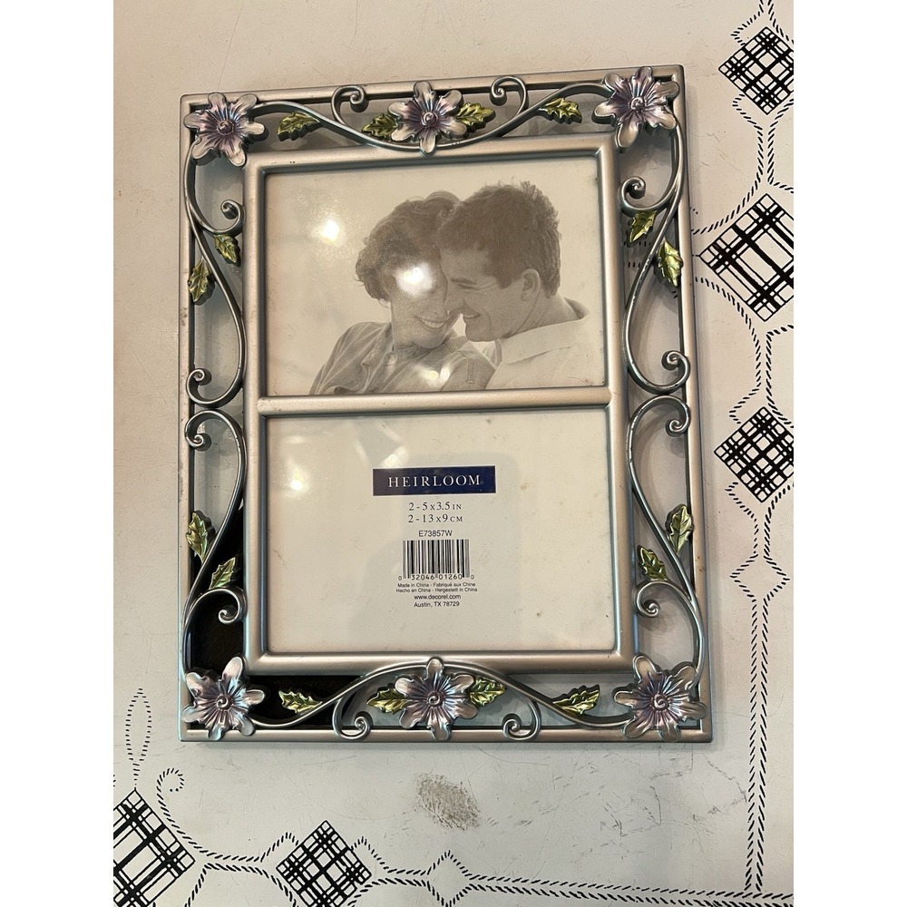 Heirloom Decorel 7" x 9" Metal Floral Frame for Two 3.5" x 5" Images.